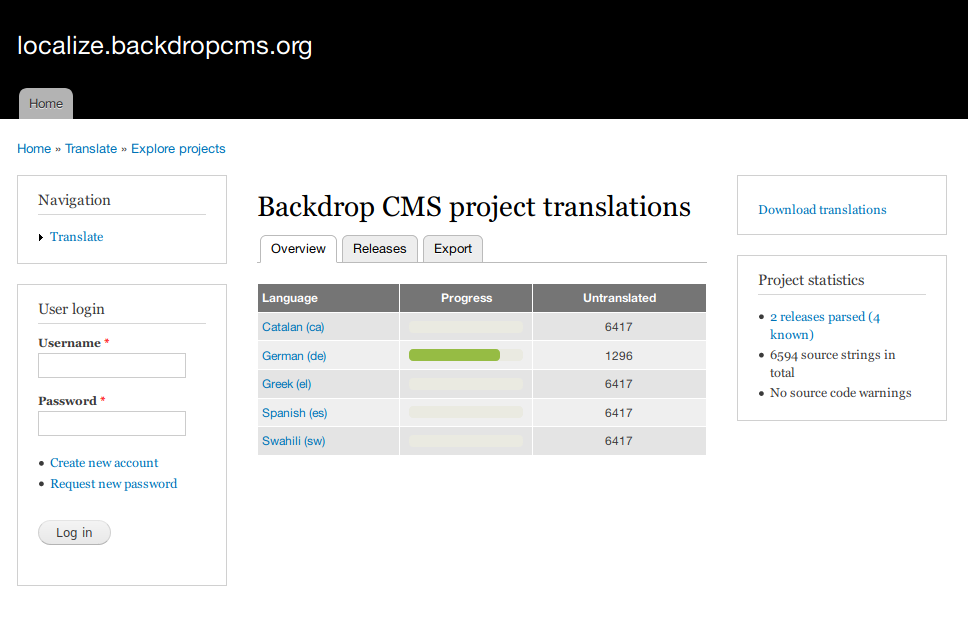 Screenshot of the localize.backdropcms.org website